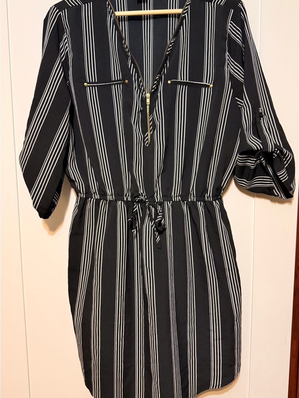 Black and White Striped Drawstring Waist Dress - Rue21